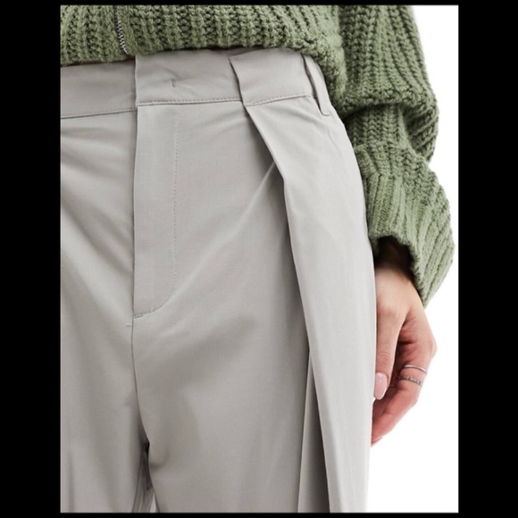 Bershka Boxer High Rise Wrap Over Wide Leg Tailored Trouser Pants Stone Size 10 - Picture 3 of 16